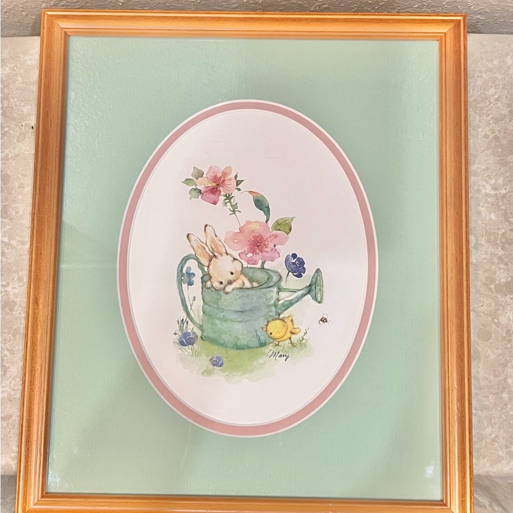 Hallmark “A Spring Surprise” print by artist Mary Hamilton. Matted and framed.